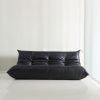 foto sofa kulit modern hitam, desain minimalis dan nyaman untuk keluarga