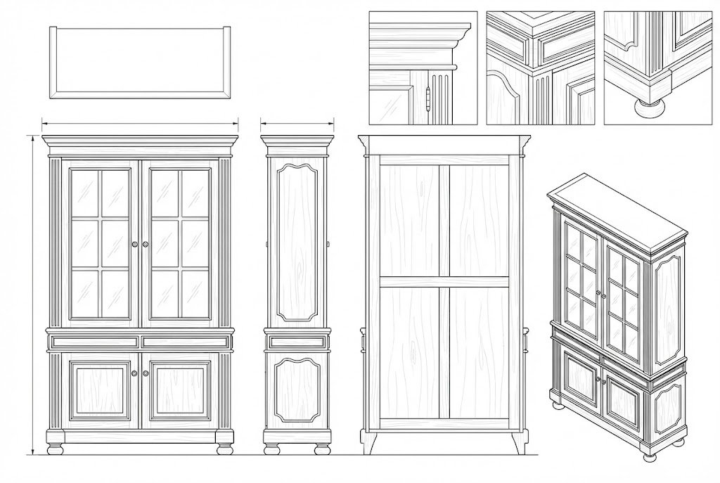 Bufet Kayu Solid Klasik Modern dengan Pintu Kaca - Elegance