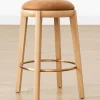kursi stool bar kayu jati dengan desain minimalis dan dudukan kulit