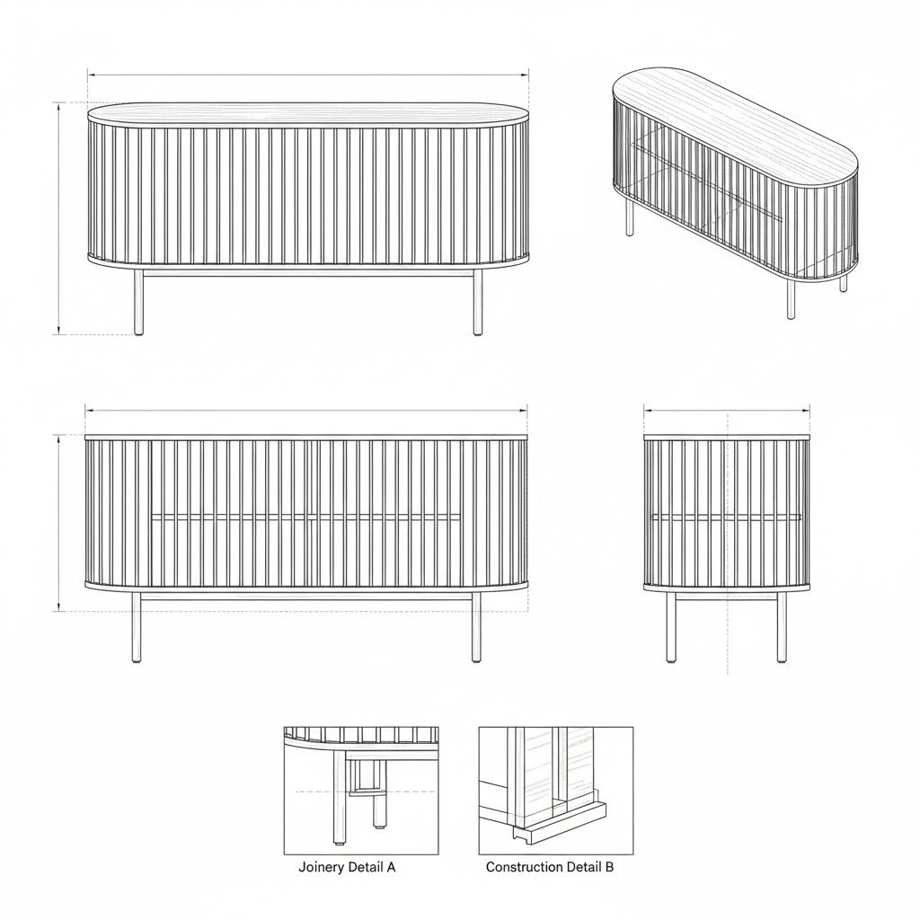 Bufet Kayu Jati Premium Hitam Modern Bergaris Vertikal