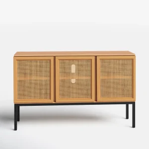 Bufet Kayu Jati Rotan Modern Kaki Besi Minimalis