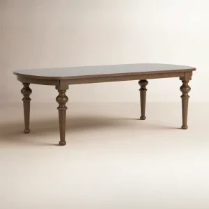 Meja Makan Kayu Solid Klasik dengan Kaki Bubut