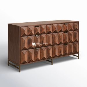 gambar bufet jati solid dengan laci ukir geometris detail tampak depan