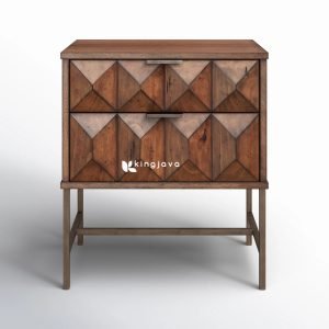 nakas jati solid geometris modern tampak depan, dua laci penyimpanan minimalis