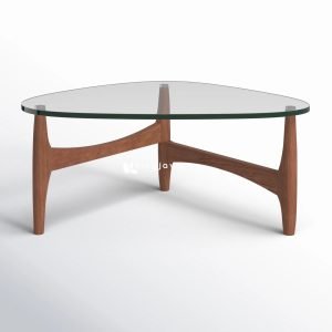 meja kopi zara dengan kaki kayu jati solid dan top kaca tempered minimalis