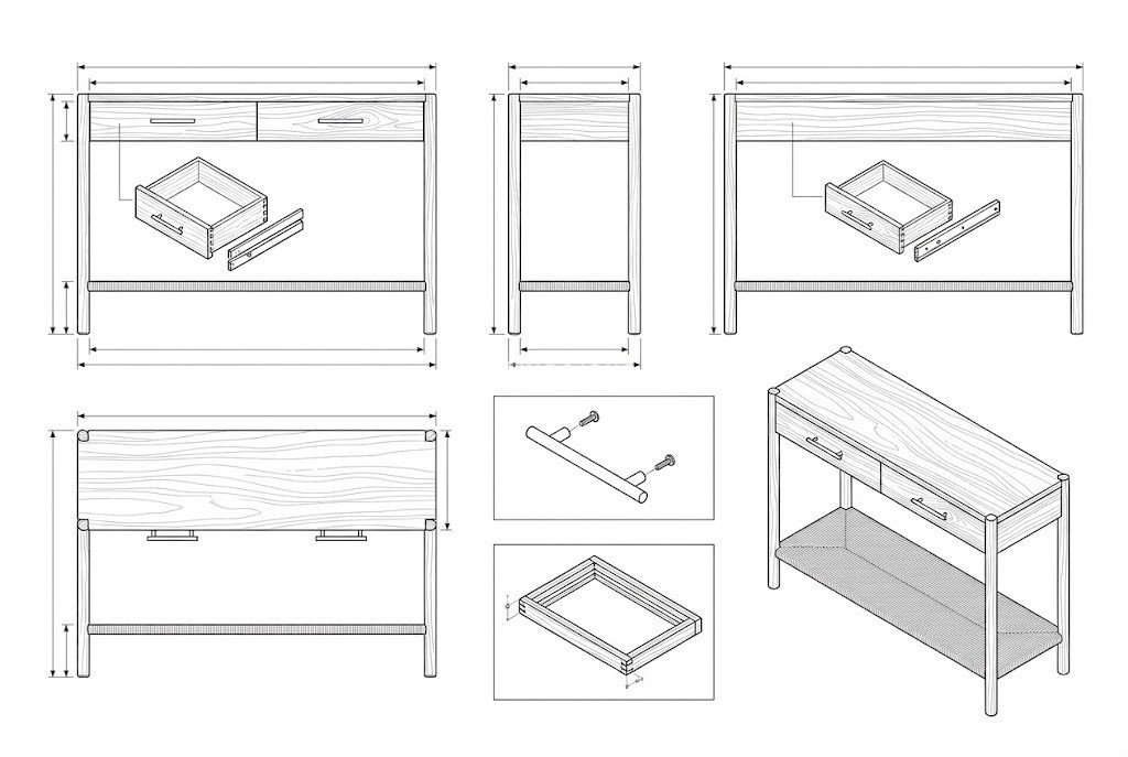 Meja Konsol Kayu Solid Modern Rak Anyaman - Aero