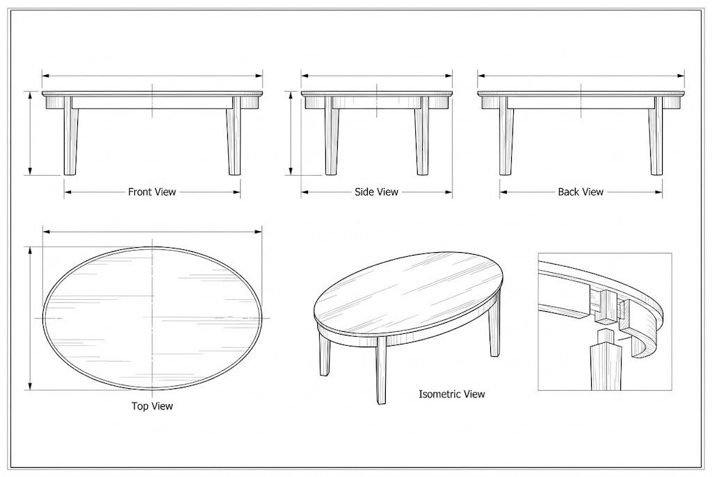 Meja Kopi Oval Jati Solid Minimalis - Jonathan