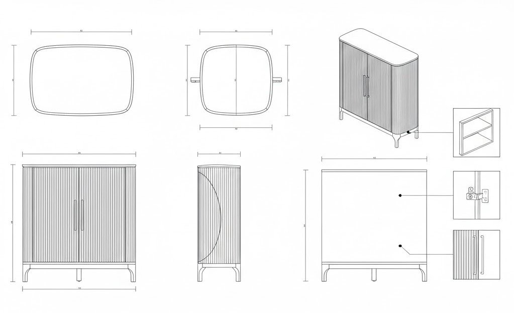 Lemari Penyimpanan Kayu Solid Modern Reeded Jade - Elegan & Fungsional