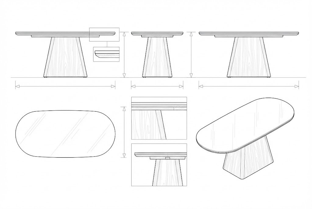 Meja Makan Oval Kayu Jati Modern Pedestal Takahiro