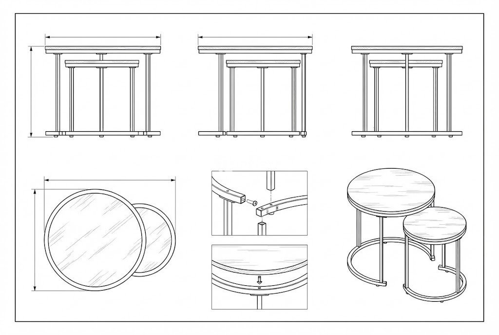 Meja Susun Bundar Industrial Modern Kayu Besi - Haven