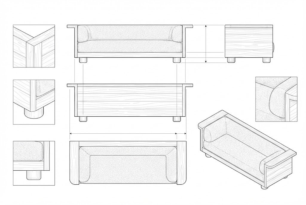 Sofa Kayu Solid Boucle Cream Minimalis Modern - Astro