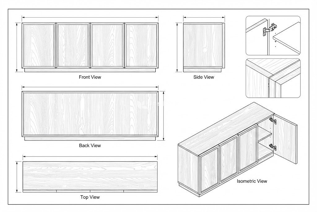 Credenza Kayu Jati Modern Minimalis Pintu Panel Berbingkai - Jack