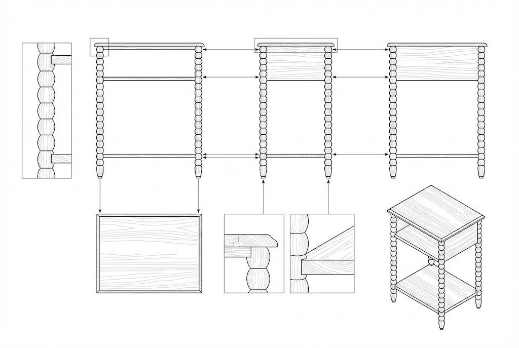 Meja Samping Kayu Solid Bobbin Liam - Desain Klasik Modern