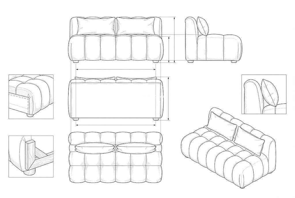 Sofa Modular Kain Pelapis Kontemporer Desain Berlekuk - Yuto