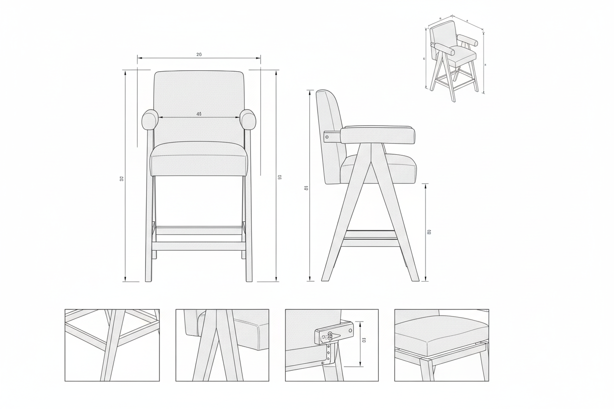 Kursi Konter Kayu Jati Minimalis Modern dengan Sandaran dan Lengan - Camellia