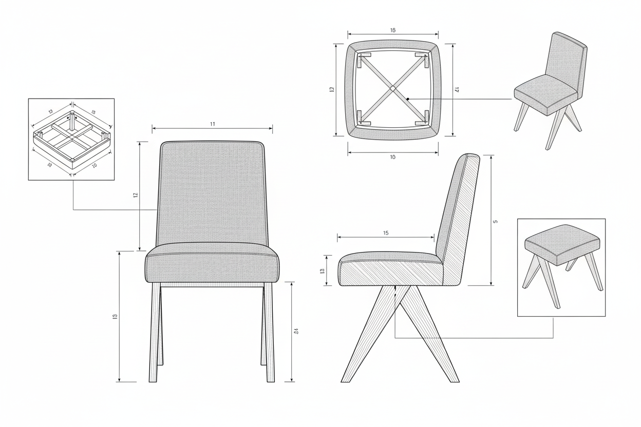Kursi Makan Kain & Kayu Modern Minimalis Kaki Kayu Solid - Sea