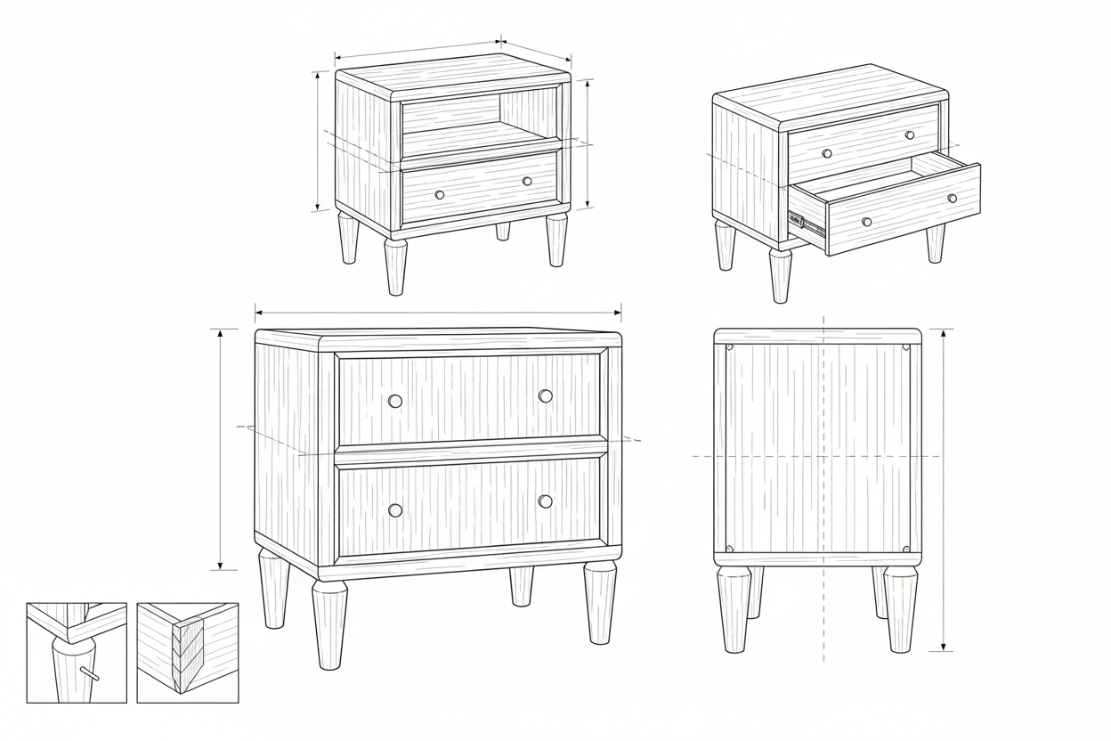 Nakas Kayu Solid Warna Cokelat Gaya Transisional dengan 2 Laci