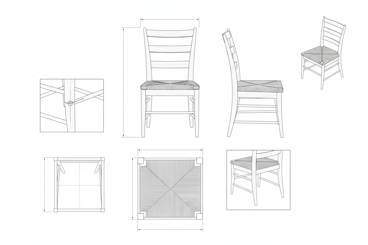 Kursi Kayu Solid Anyaman Natural Gaya Farmhouse