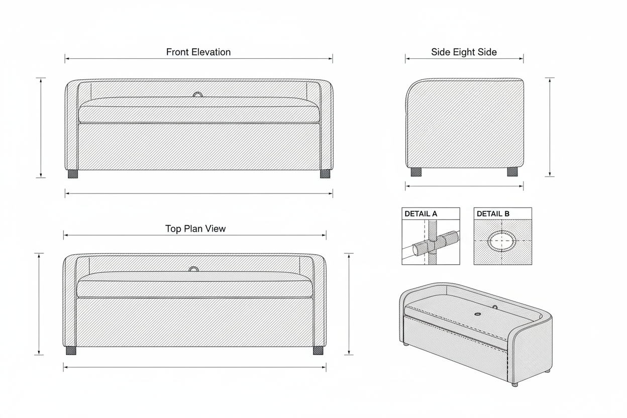 Bench Kain Linen Modern dengan Penyimpanan - Dara