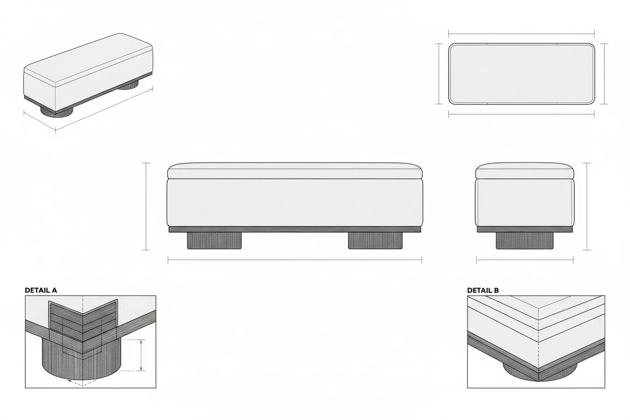 Bench Kain Boucle Minimalis Modern dengan Storage - Jaya