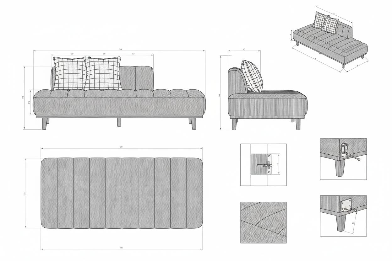 Daybed Kain Linen Abu-Abu Minimalis Modern Rangka Jati - Bima