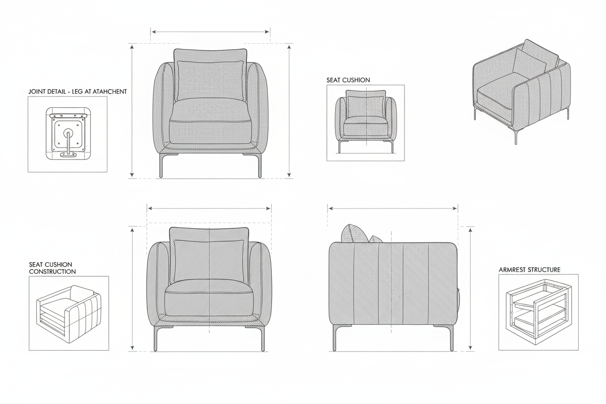 Kursi Accent Kain Linen Abu-abu Modern dengan Kaki Besi - Dara