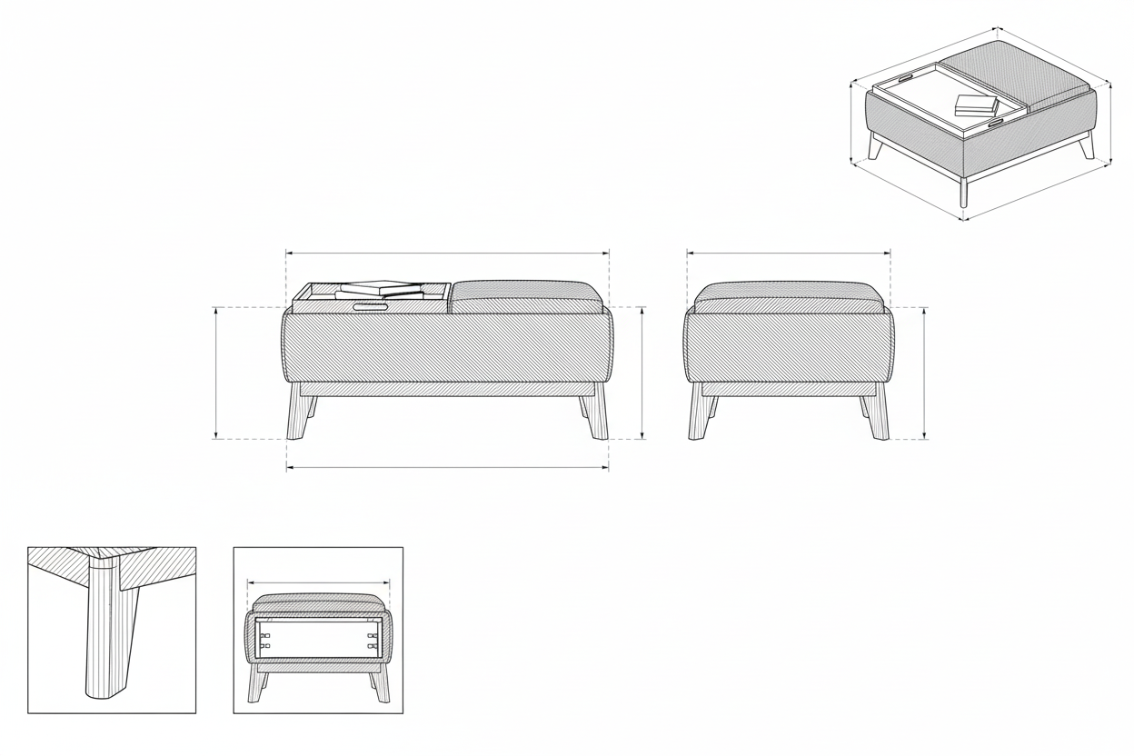 Ottoman Kain Linen Mid-Century Modern dengan Rangka Jati - Kalya