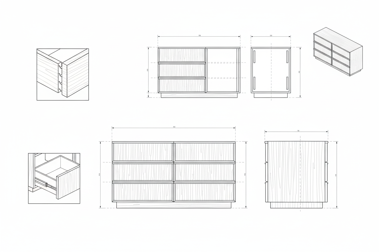 Nakas Kayu Jati Solid Minimalis Modern Enam Laci Penyimpanan - Deva