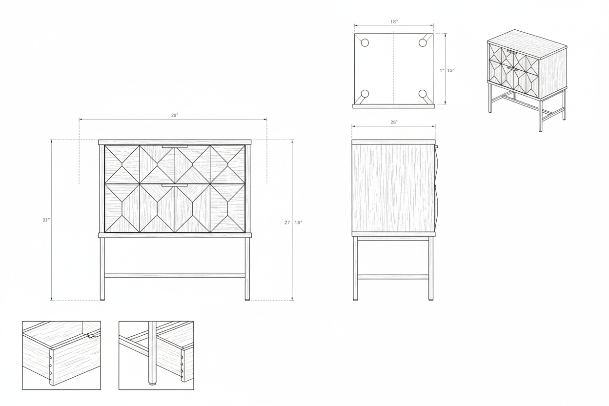 Nakas Jati Solid Geometris Modern dengan 2 Laci - Gala