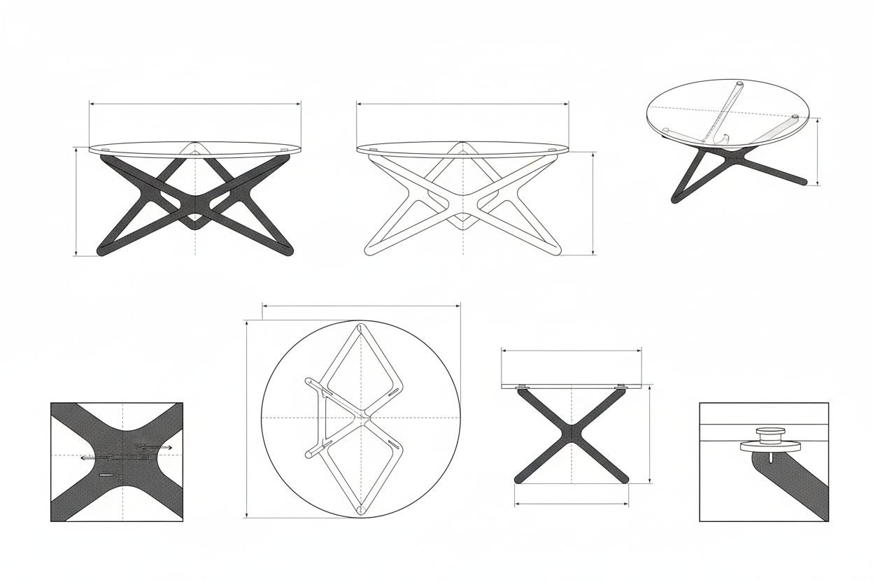 Meja Kopi Jati Kaca Tempered Besi Hollow Industrial - Nova