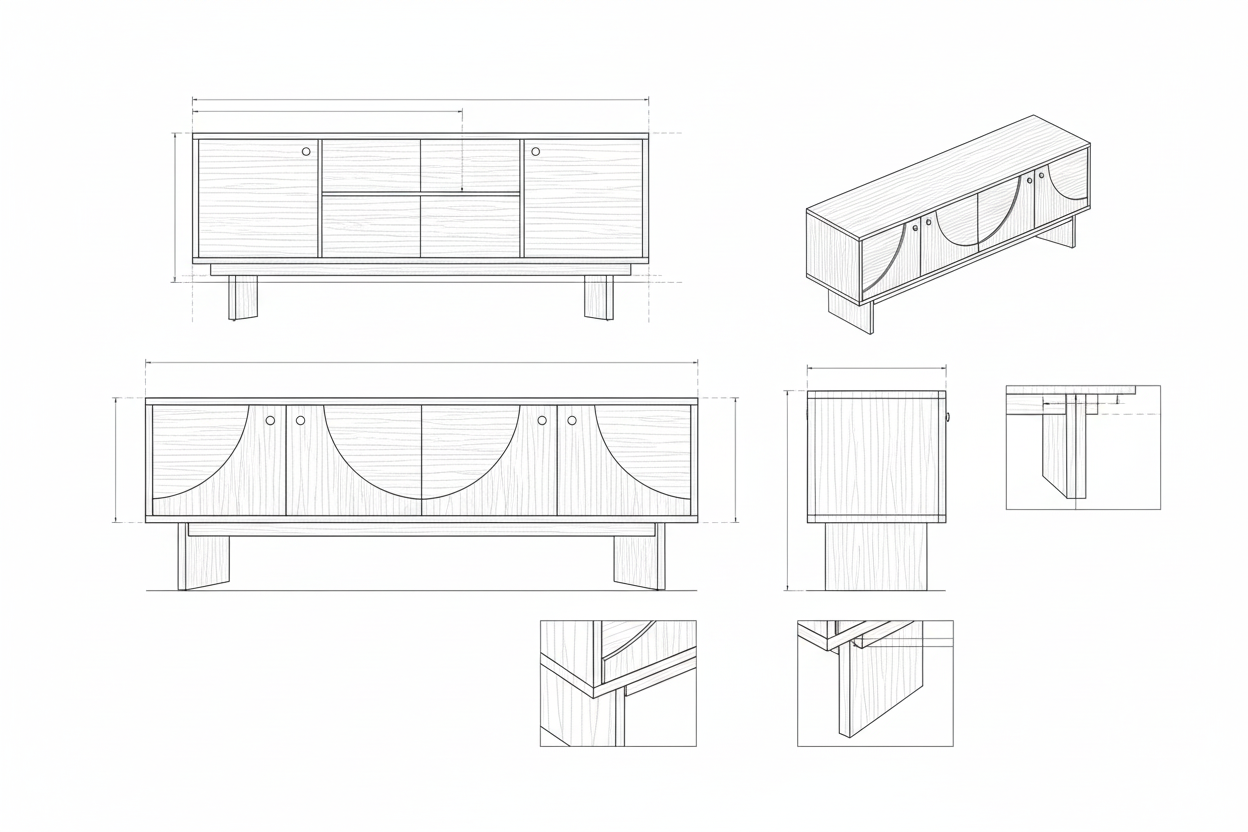 Bufet Kayu Jati Modern Minimalis dengan Pintu Melengkung - Kalya