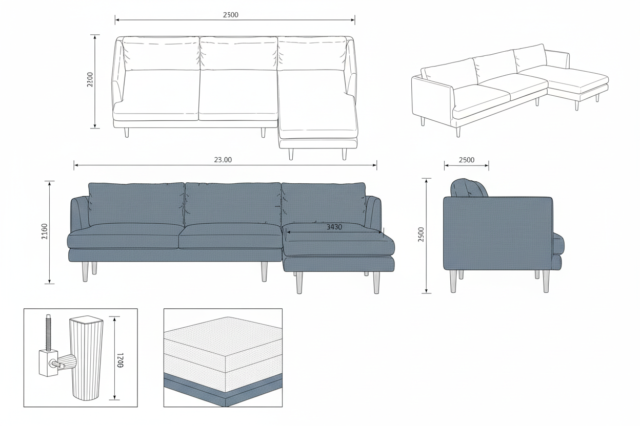 Sofa L Sudut Kain Linen Scandinavian Minimalis - Loka