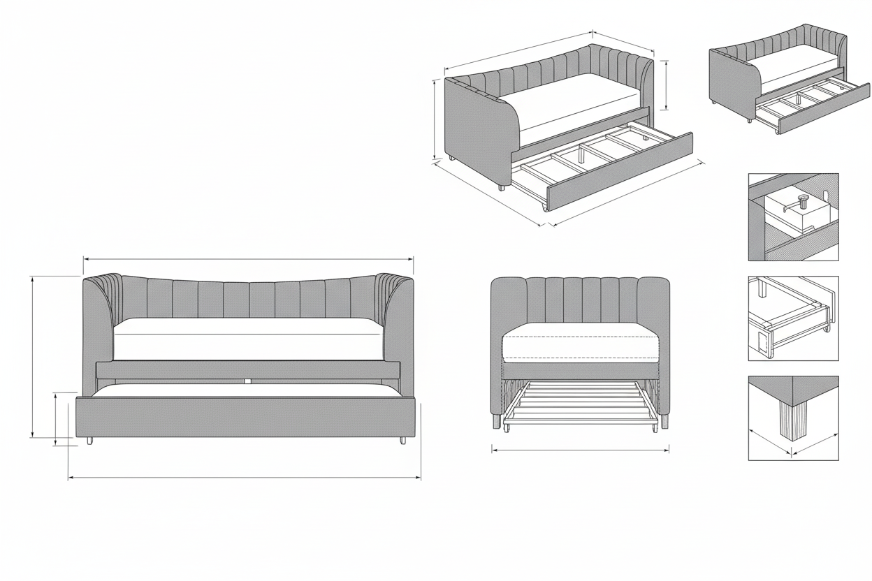 Daybed Kain Velvet Modern dengan Trundle - Loka