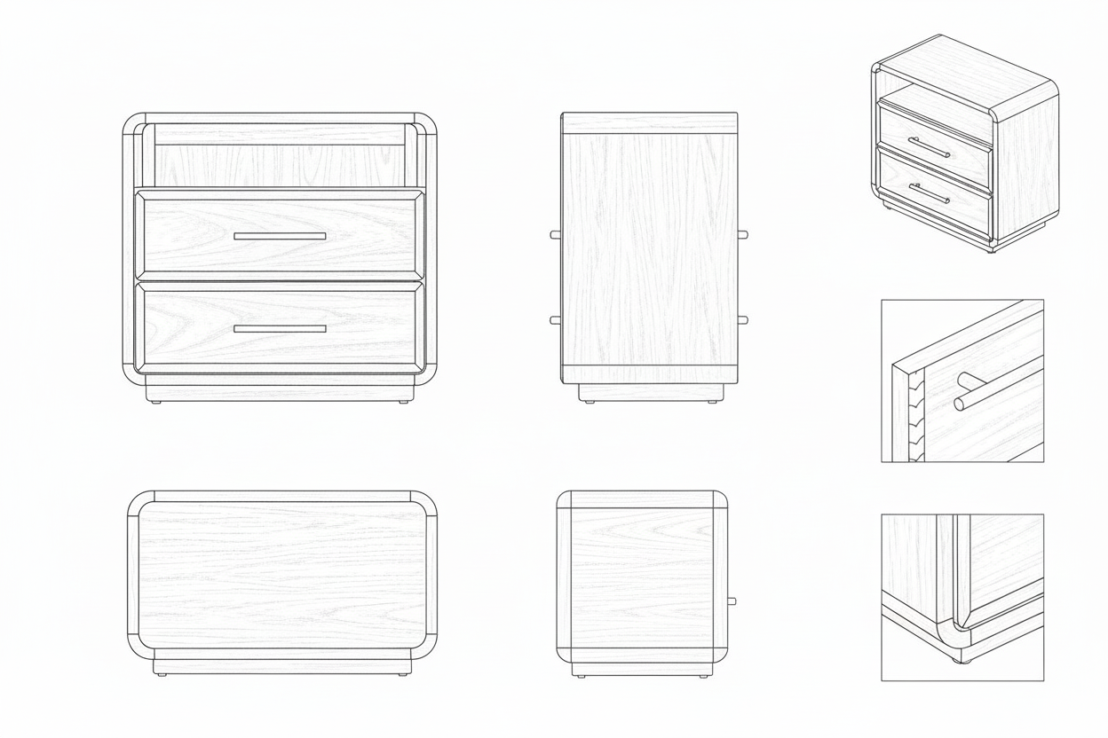 Nakas Kayu Mahoni Japandi Dua Laci & Rak Terbuka - Leather
