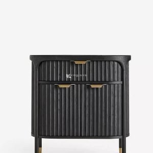 Kabinet Penyimpanan Pulsar - Kayu Solid Fluted Hitam Aksen Emas