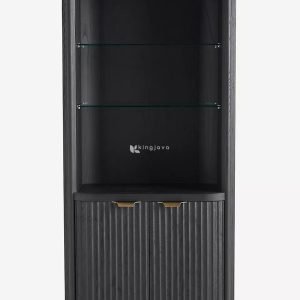 Lemari Pajangan Kayu Jati Modern Fluted Aksen Emas - Neptune