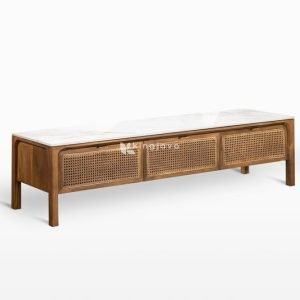 Meja TV Kayu Jati Rattan Marmer Minimalis Modern | Masato