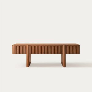 Meja Kopi Kayu Solid Modern Minimalis Laci Berpalang Justus