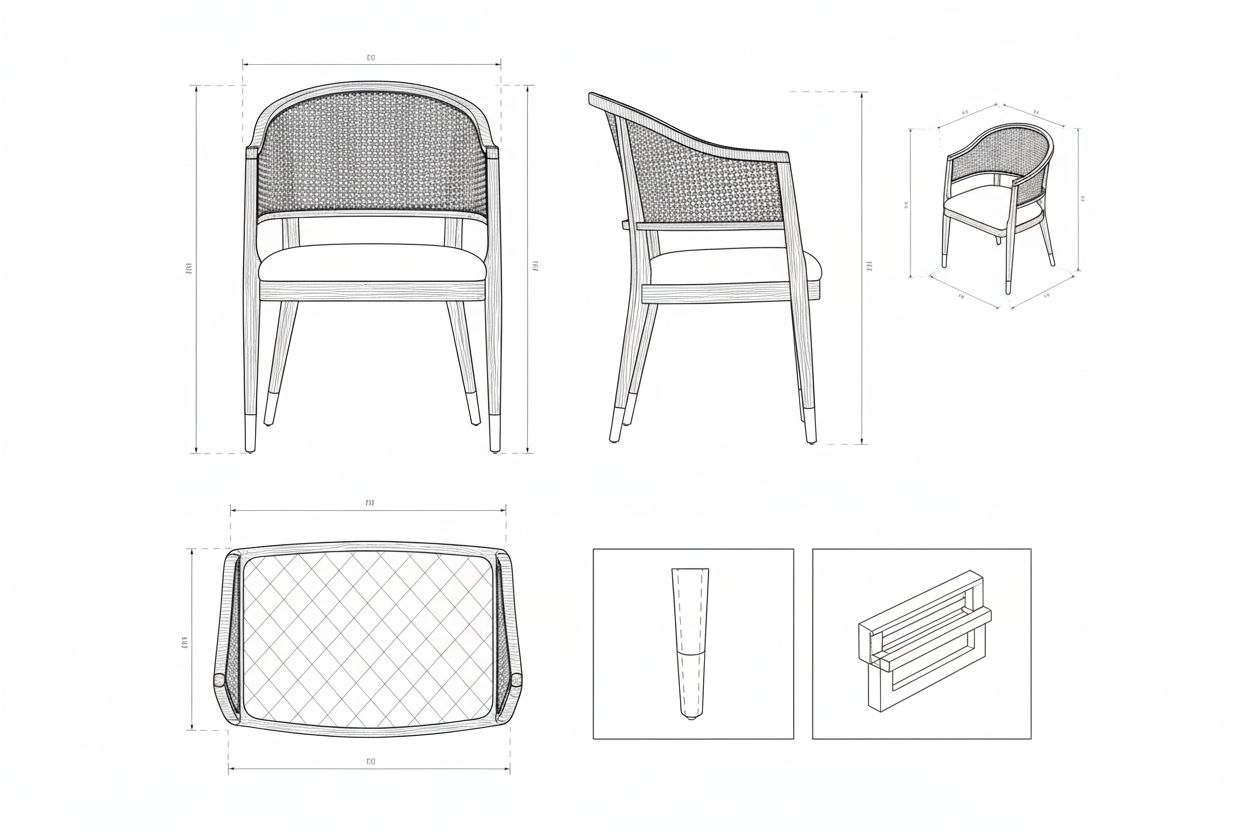 Kursi Makan Jati Rotan Alami Modern - Vino