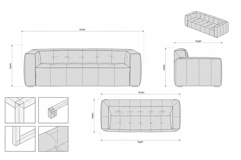 Sofa Kulit Asli Vintage Modern 3 Seater - Gala