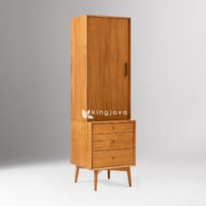 Lemari Pakaian Kayu Jati Solid Mid-Century Modern dengan Laci - Bima