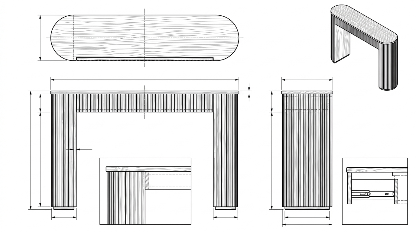 Konsol Kayu Jati Modern dengan Tekstur Garis Vertikal - Jaya