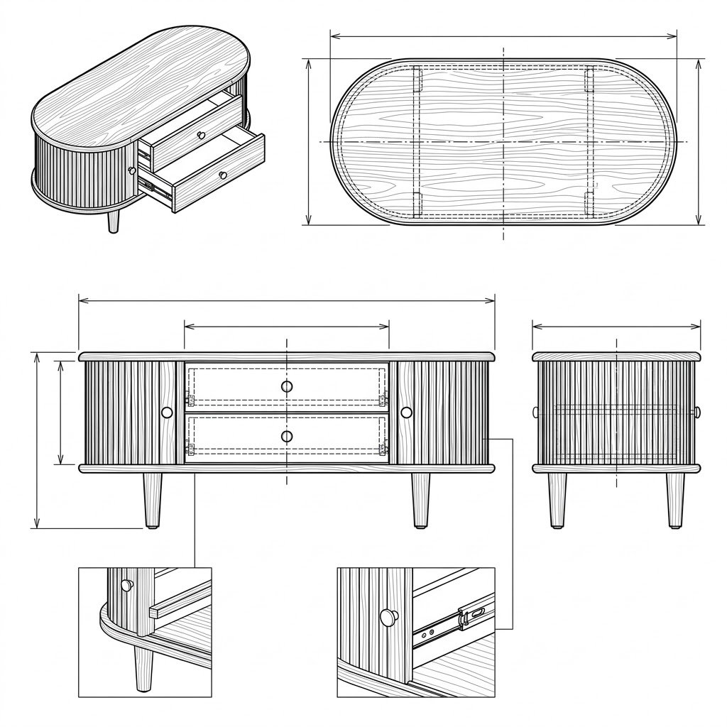 Bufet Kayu Jati Oval Retro dengan Laci - Kaira