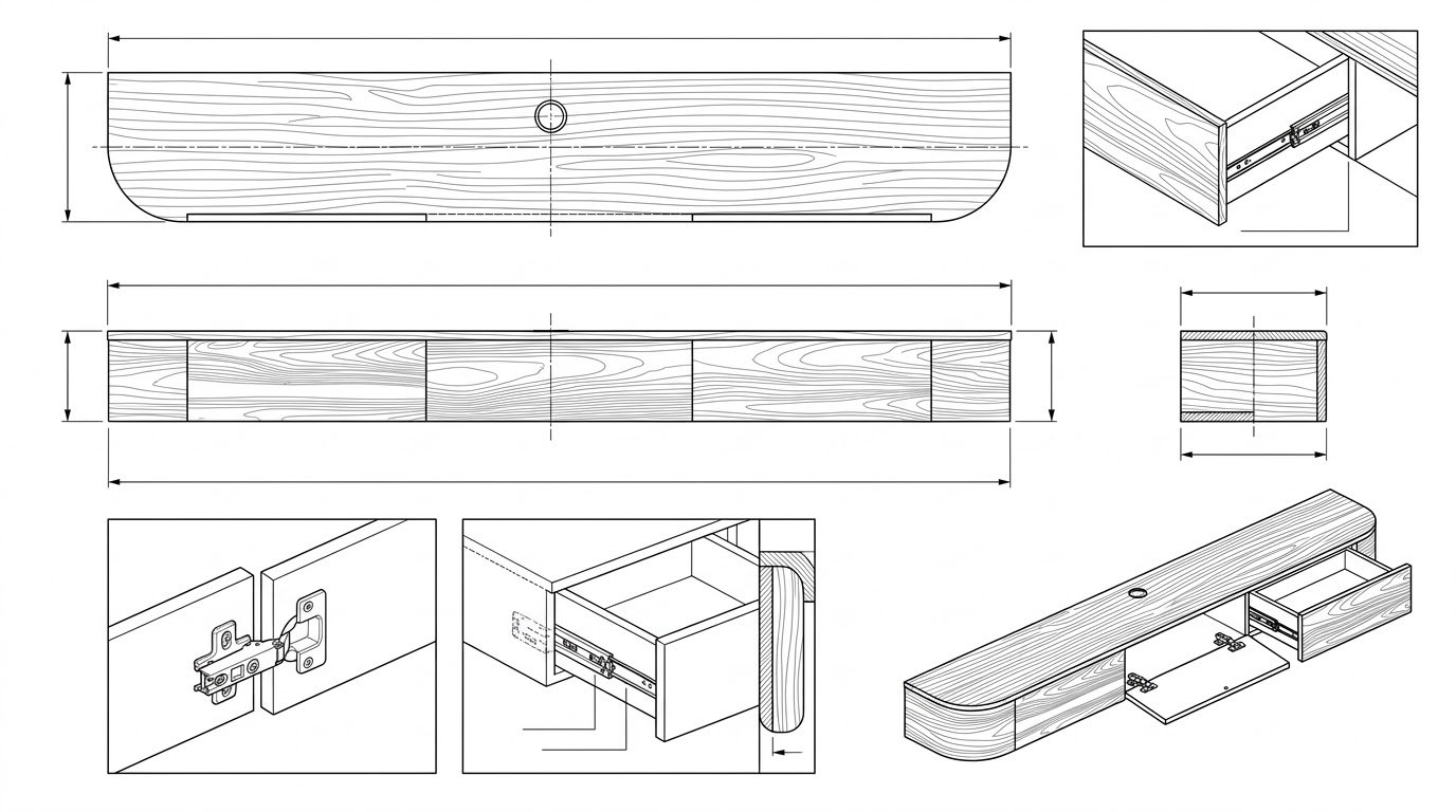 Bufet Dinding Kayu Jati Minimalis Modern dengan Laci - Zara