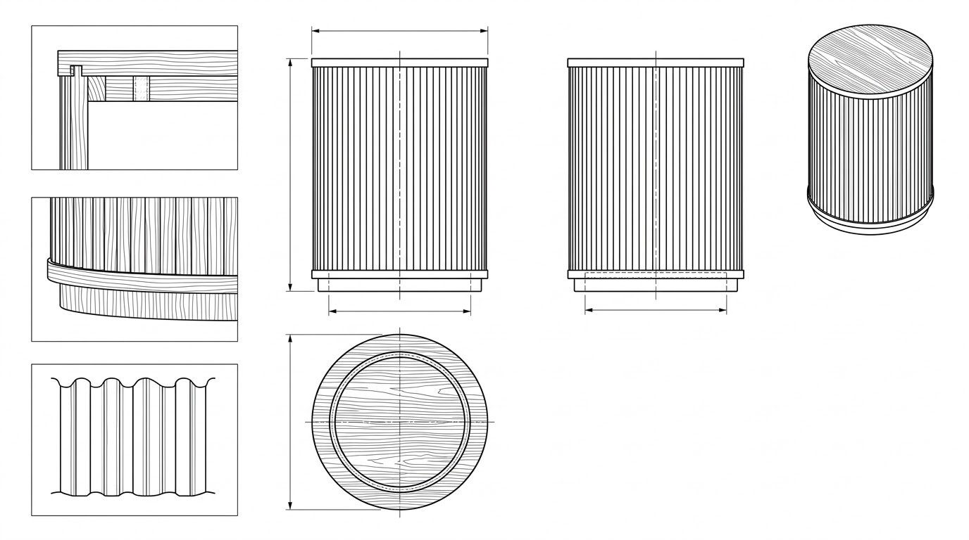 Nakas Kayu Jati Silinder Modern Bergaris Vertikal - Mira