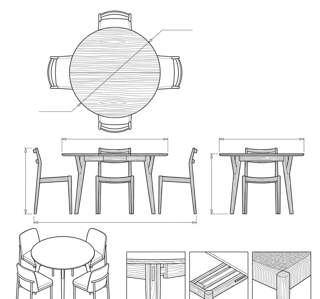 Meja Makan Kayu Jati Solid Bundar Scandinavian - Mira