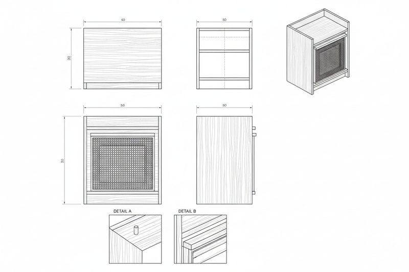 Nakas Kayu Jati Rotan Alami Minimalis - Zara