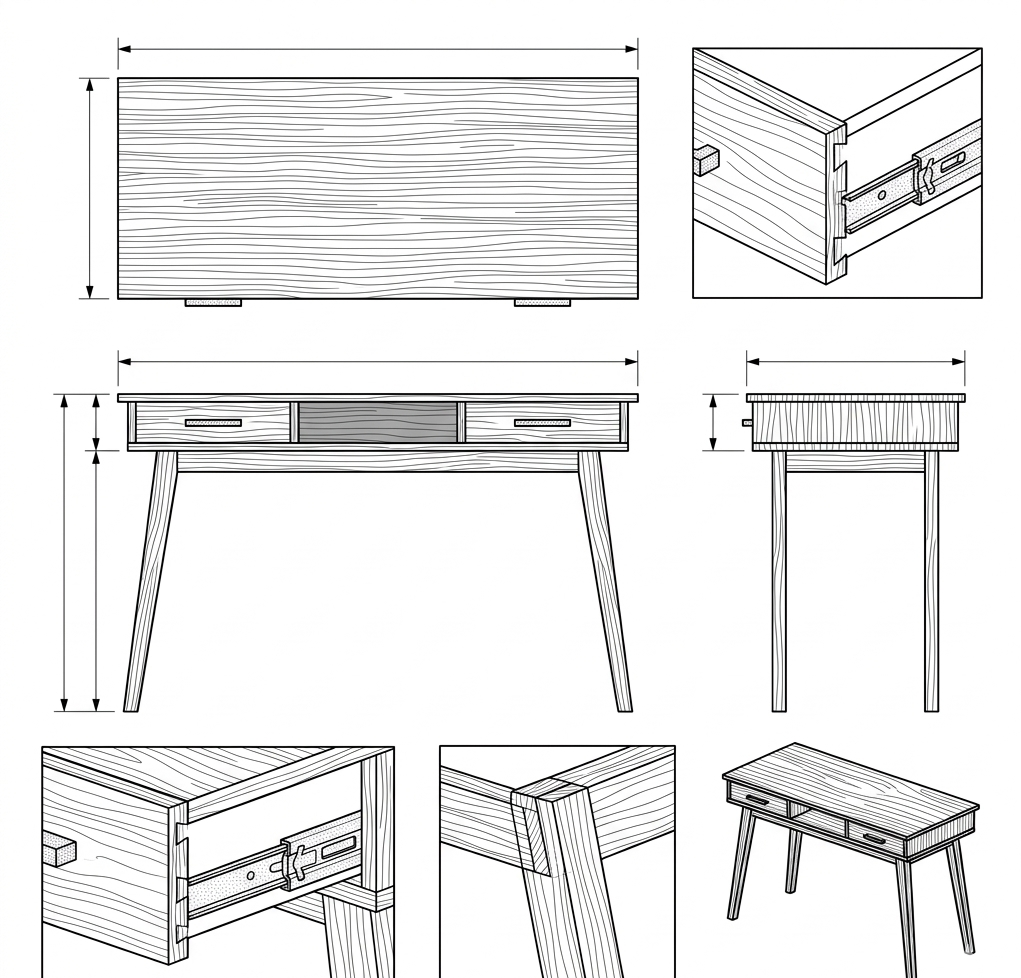 Meja Konsol Kayu Jati Solid Scandinavian dengan Laci - Citra