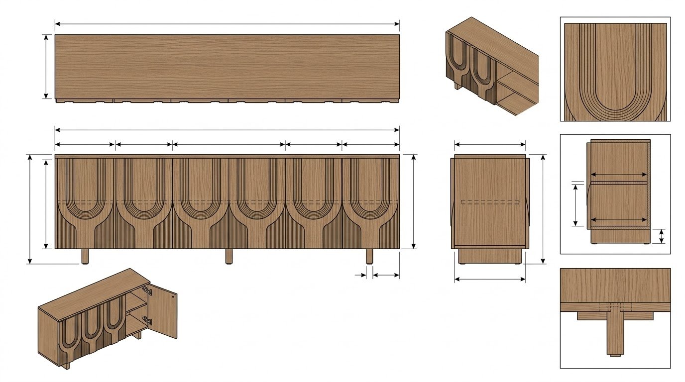 Bufet Kayu Jati Mid-Century Modern dengan Pintu - Nova