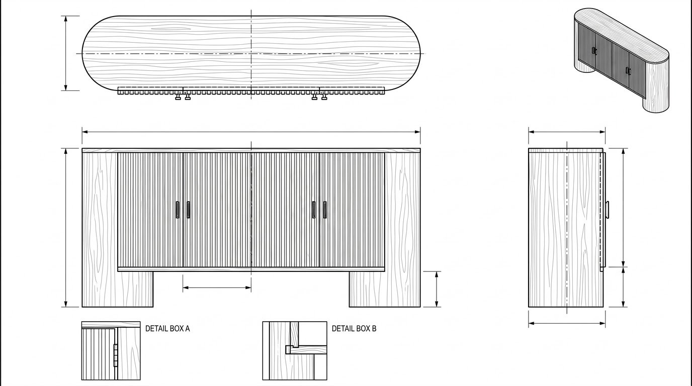 Buffet Kayu Jati Solid Modern Minimalis dengan Pintu Bertekstur - Vino